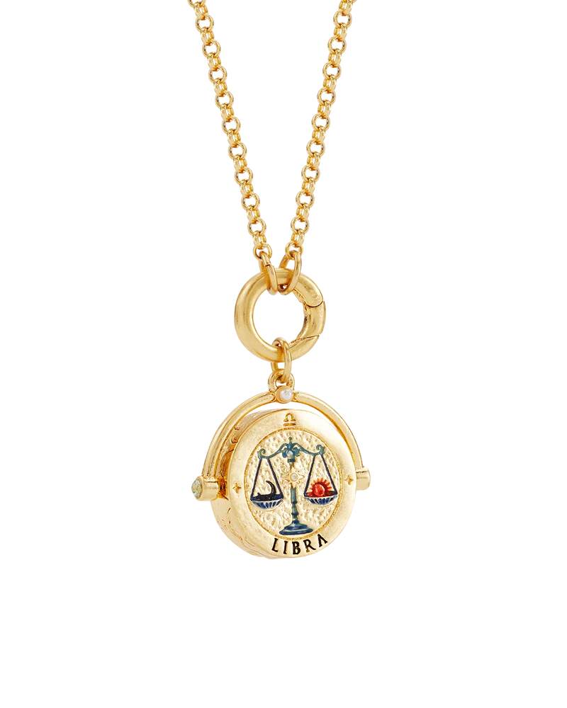 Libra Zodiac Spinner Necklace in Gold