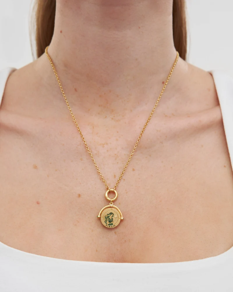 Virgo Zodiac Spinner Necklace in Gold