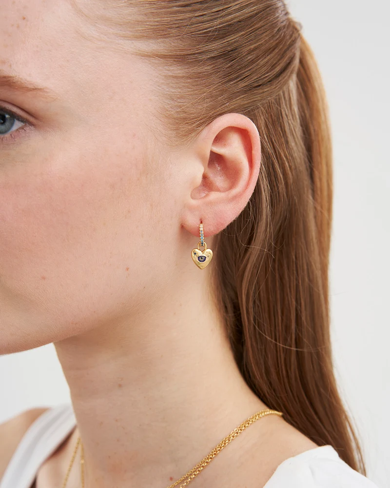 Talisman Eye & Heart Charm Huggie Earrings in Gold
