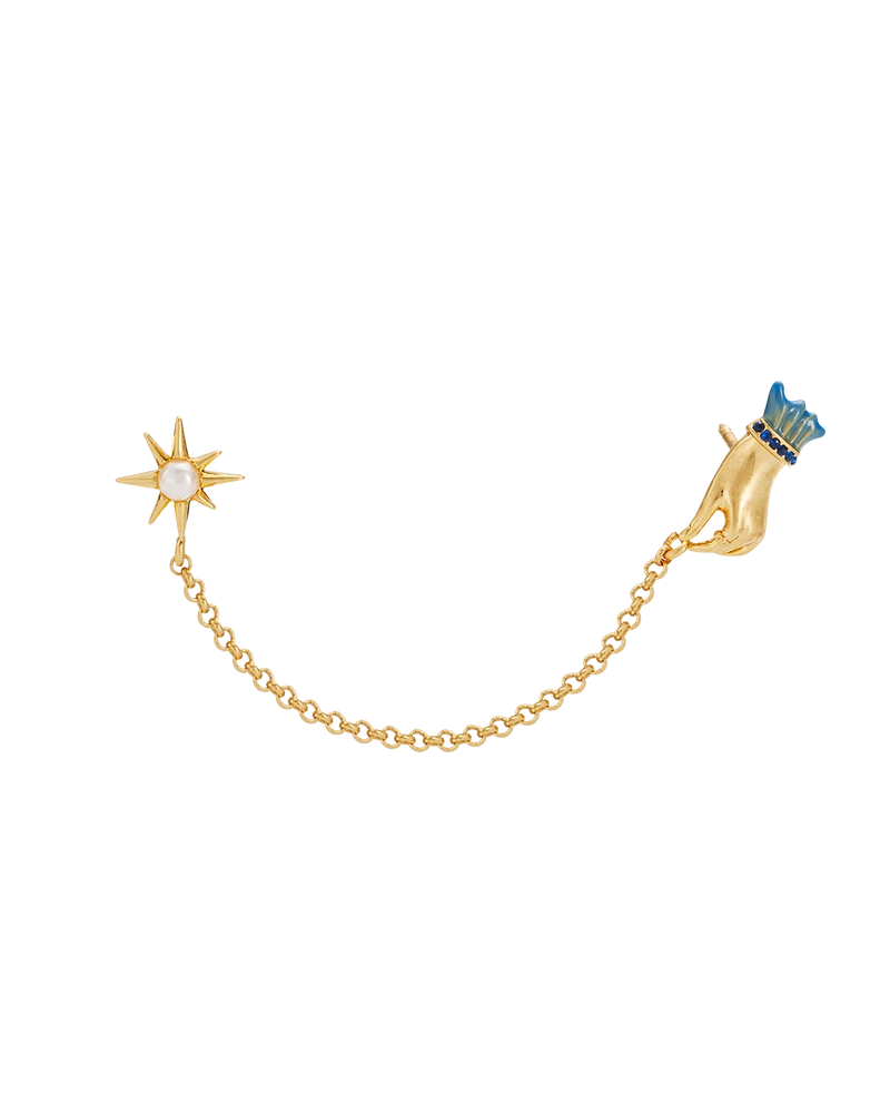 Palm Of Your Hand Pearl Chain Collar Brooch in Gold