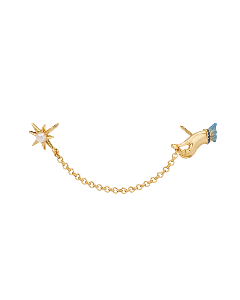 Palm Of Your Hand Pearl Chain Collar Brooch in Gold