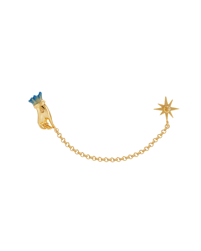 Palm Of Your Hand Pearl Chain Collar Brooch in Gold