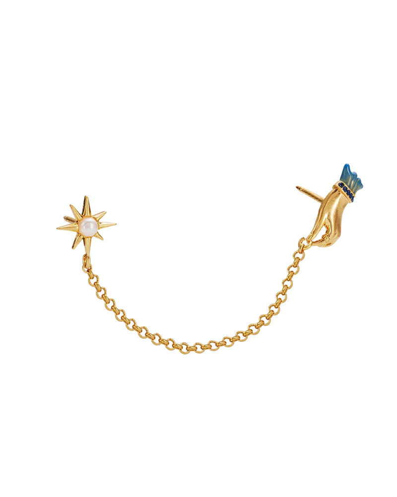 Palm Of Your Hand Pearl Chain Collar Brooch in Gold