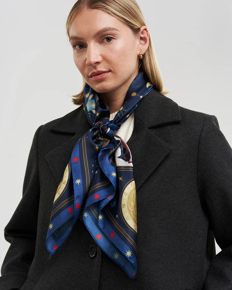 Zodiac Square Scarf in Navy