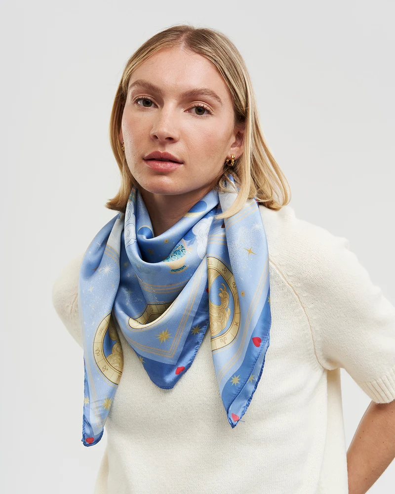 Zodiac Square Scarf in Blue