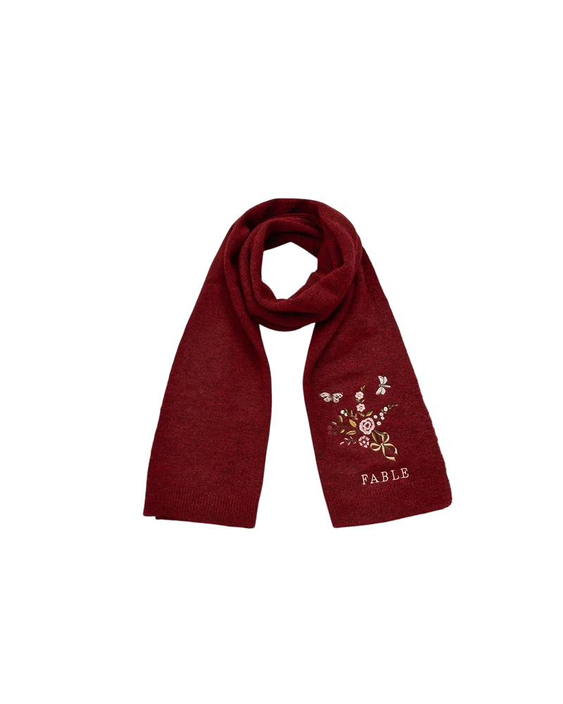 Eve Floral Knitted Scarf in Red Marl