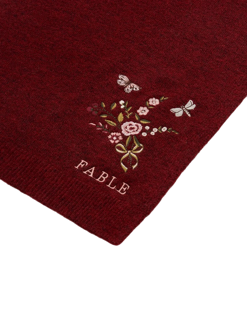 Eve Floral Knitted Scarf in Red Marl
