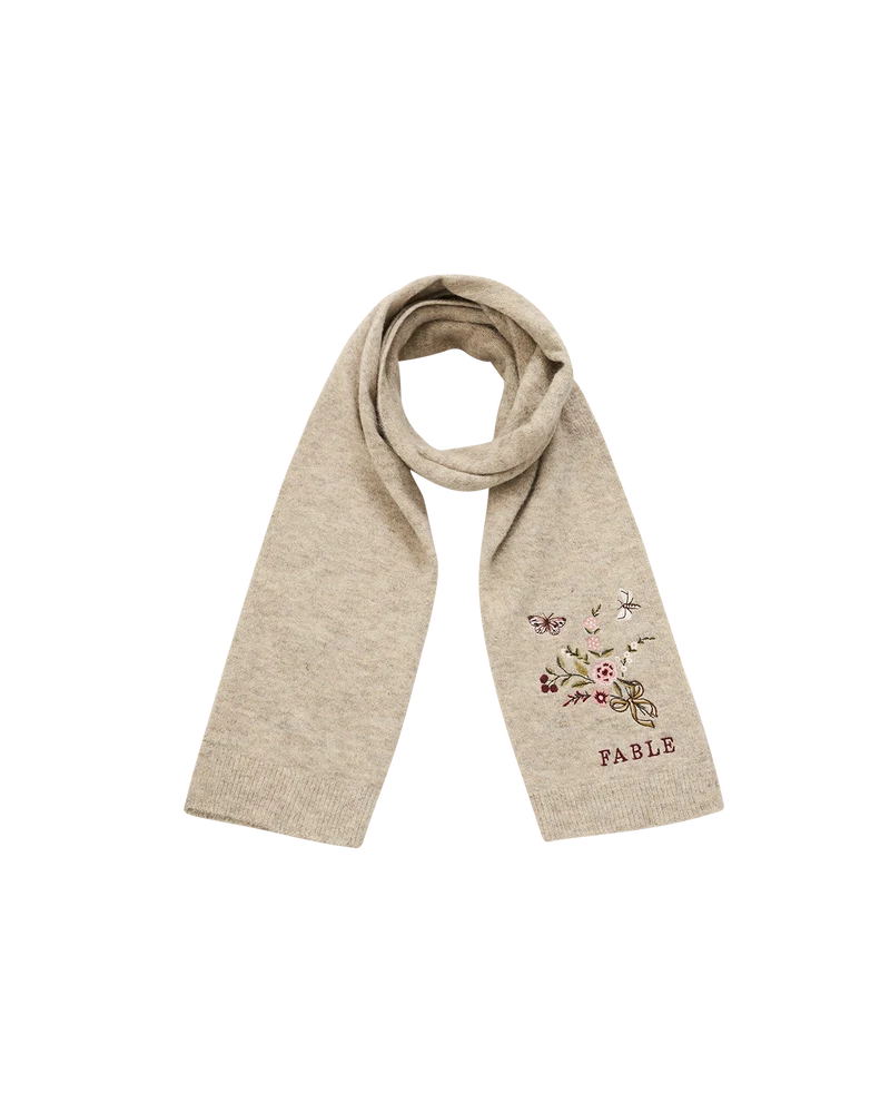 Eve Floral Knitted Scarf in Oat Marl