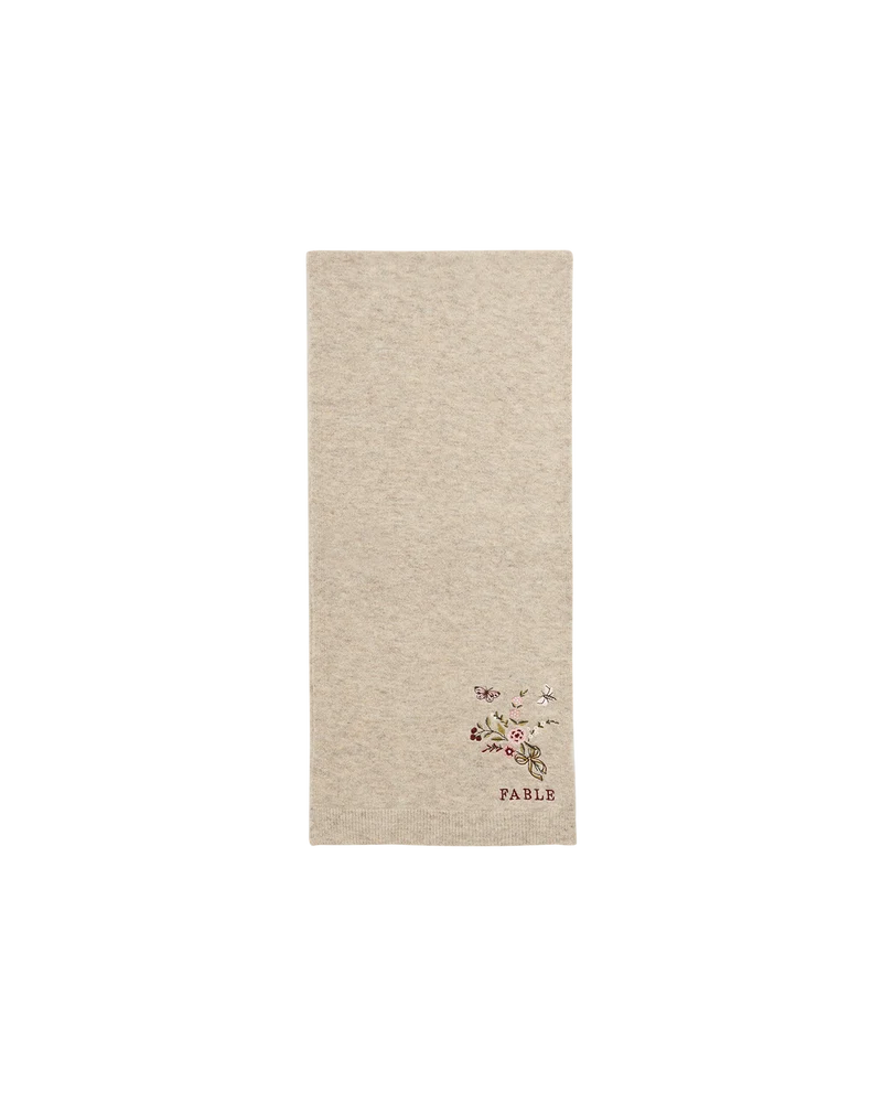 Eve Floral Knitted Scarf in Oat Marl