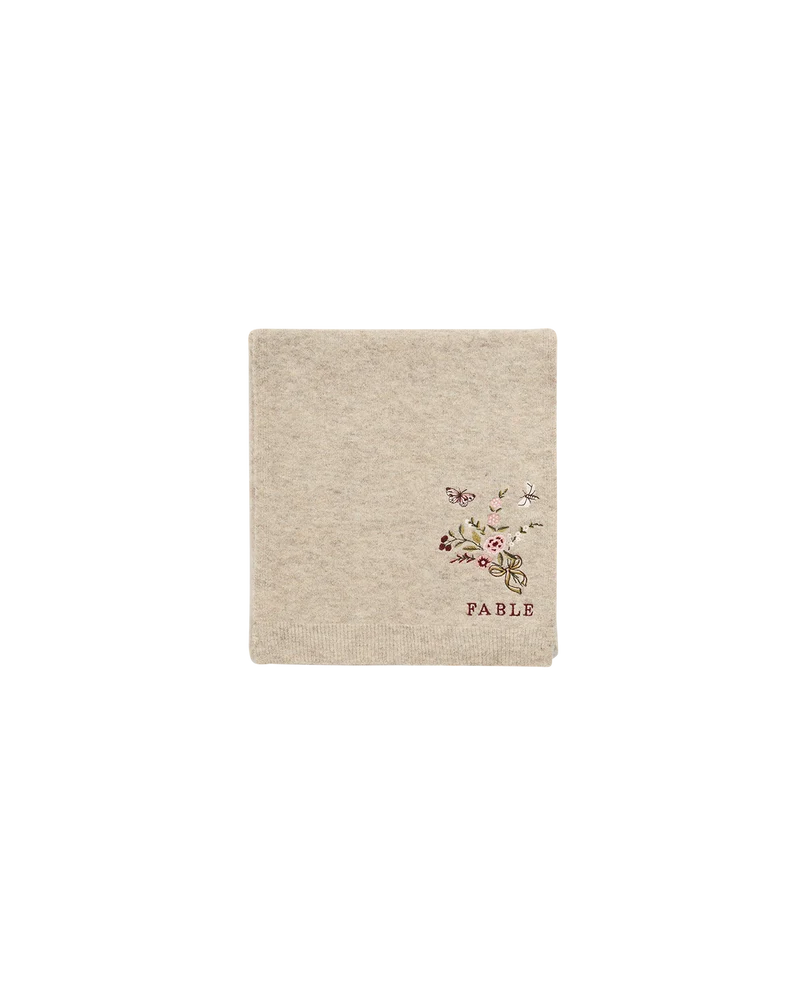 Eve Floral Knitted Scarf in Oat Marl