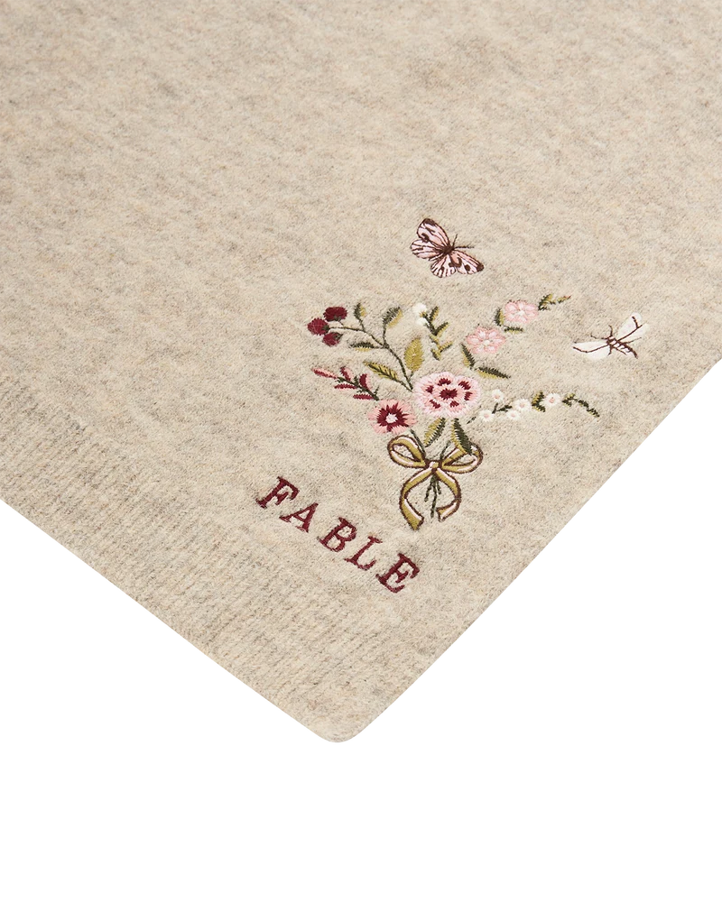 Eve Floral Knitted Scarf in Oat Marl