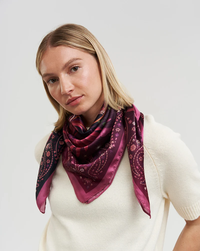 Eve Narrative Square Scarf in Burgundy