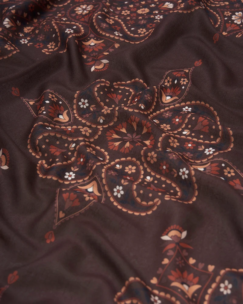 Eve Paisley Square Pashmina Scarf in Chocolate