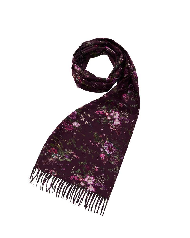 Eve Floral Fringed Scarf in Burgundy