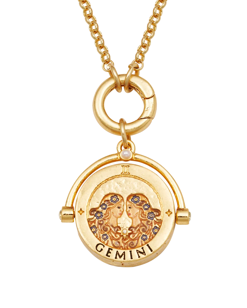 Gemini Zodiac Spinner Necklace in Gold