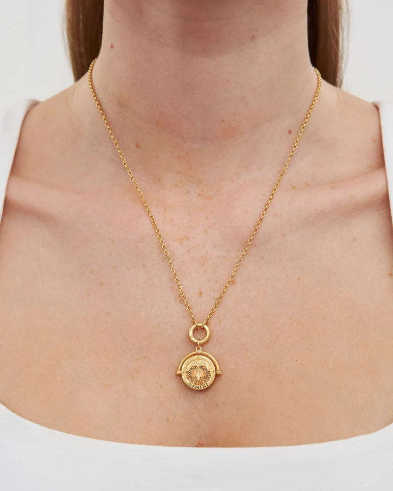Gemini Zodiac Spinner Necklace in Gold