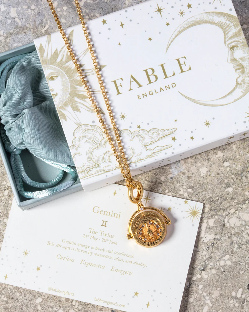 Gemini Zodiac Spinner Necklace in Gold