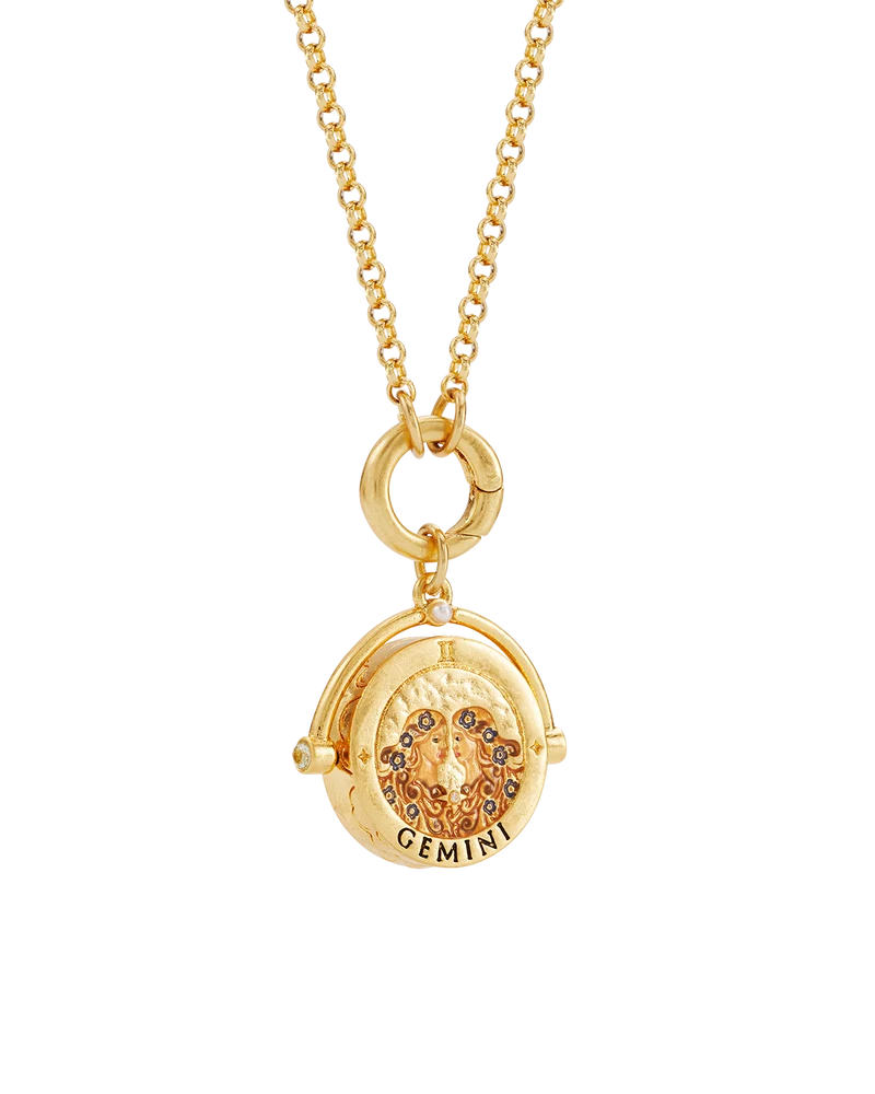Gemini Zodiac Spinner Necklace in Gold