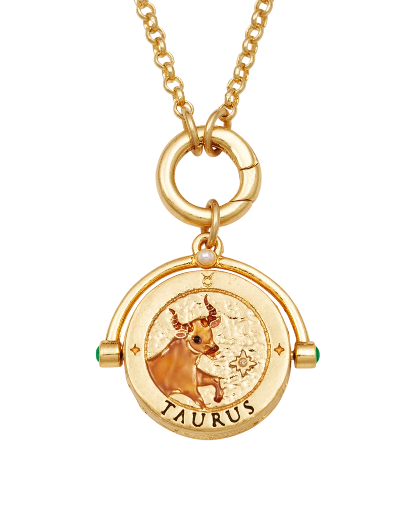Taurus Zodiac Spinner Necklace in Gold