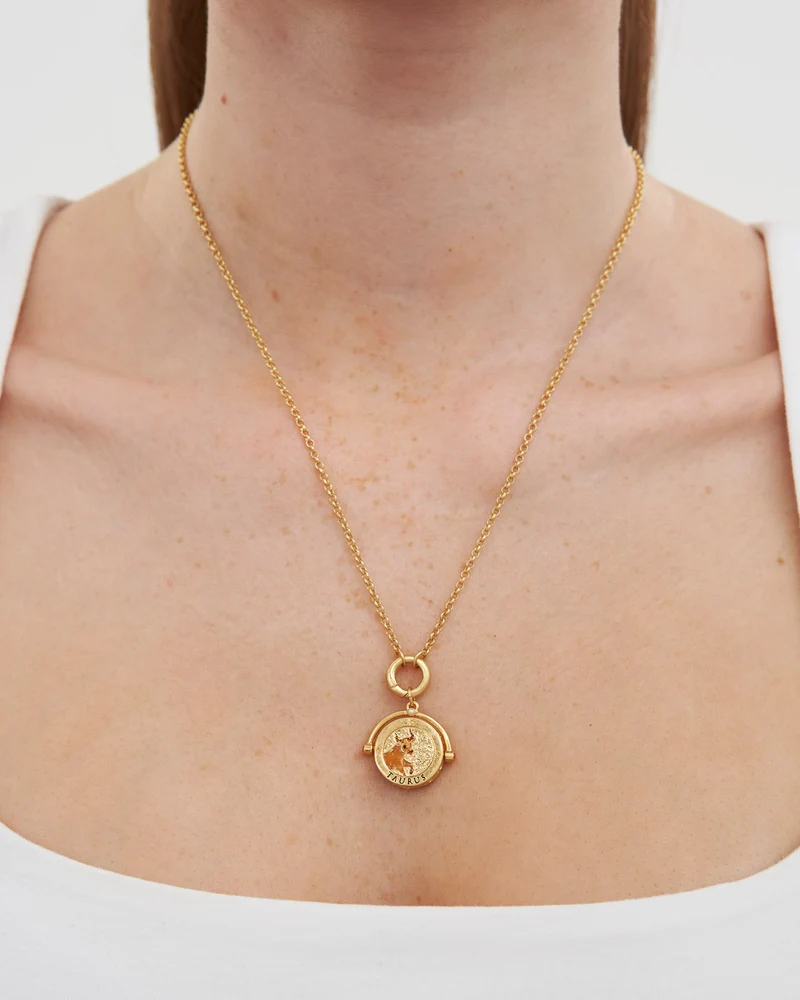 Taurus Zodiac Spinner Necklace in Gold