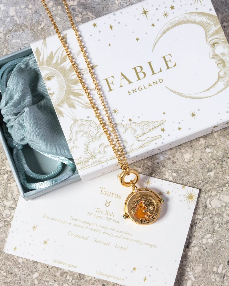 Taurus Zodiac Spinner Necklace in Gold