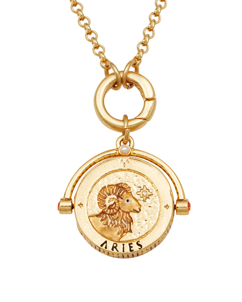 Aries Zodiac Spinner Necklace in Gold