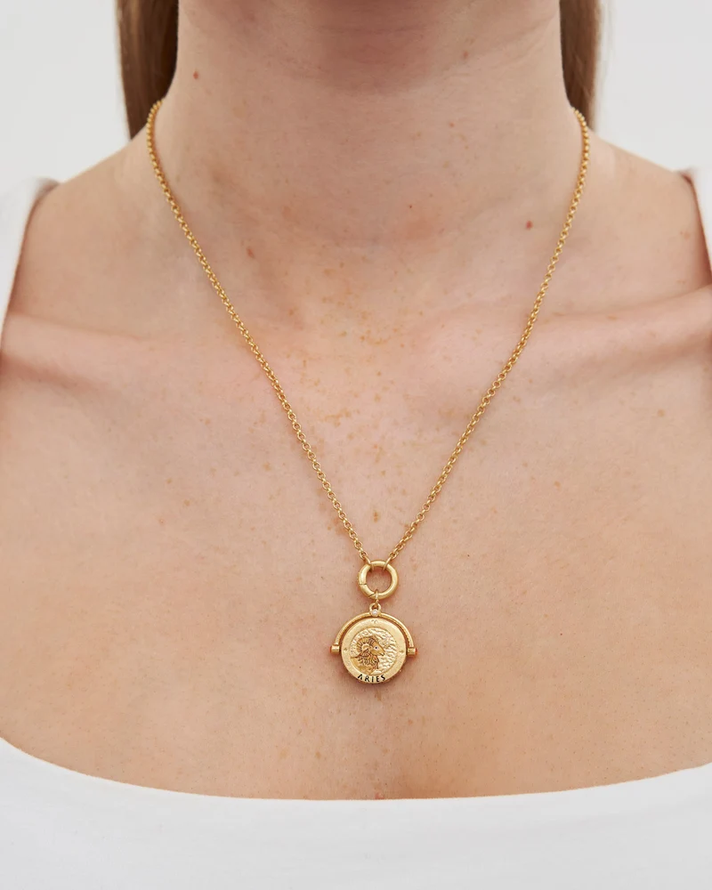 Aries Zodiac Spinner Necklace in Gold