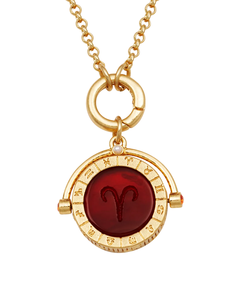 Aries Zodiac Spinner Necklace in Gold