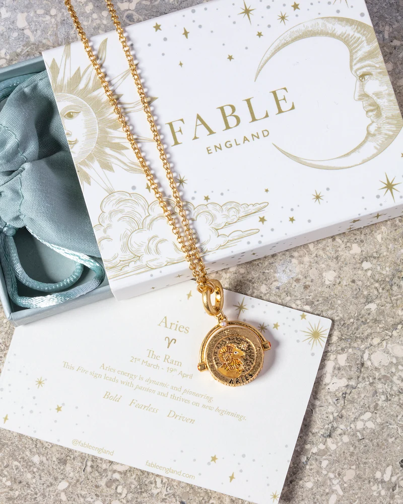 Aries Zodiac Spinner Necklace in Gold