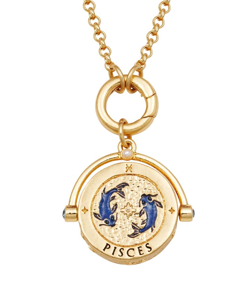 Pisces Zodiac Spinner Necklace in Gold