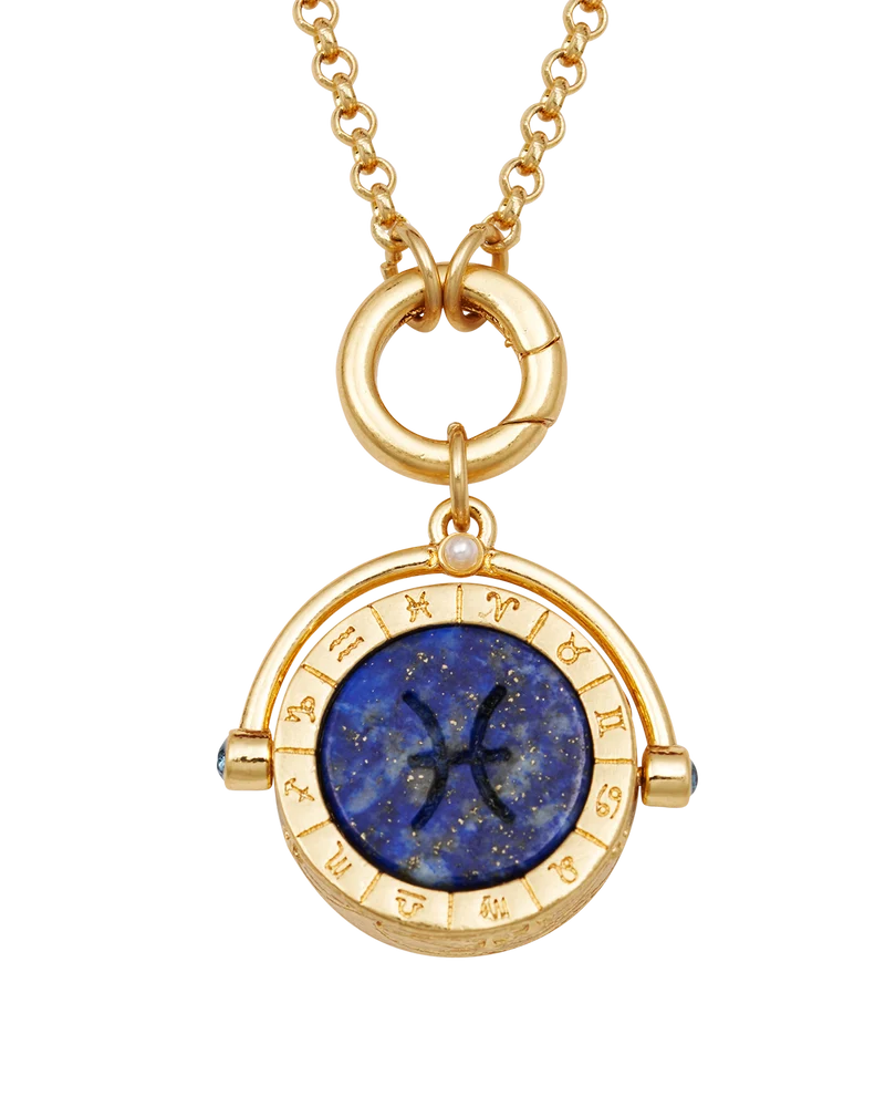 Pisces Zodiac Spinner Necklace in Gold