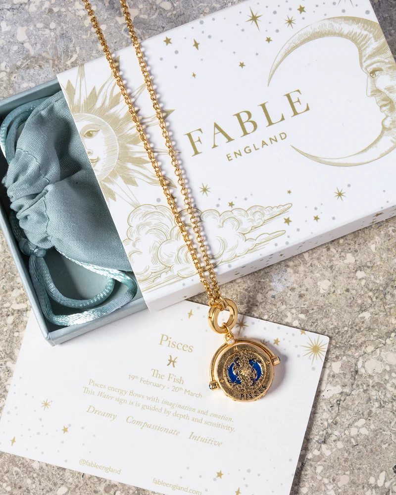 Pisces Zodiac Spinner Necklace in Gold