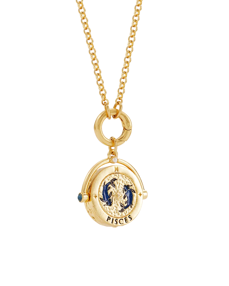 Pisces Zodiac Spinner Necklace in Gold