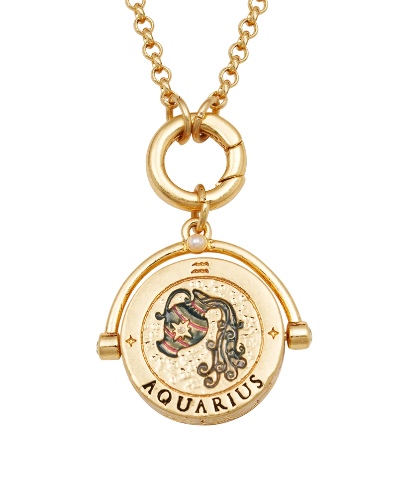 Aquarius Zodiac Spinner Necklace in Gold