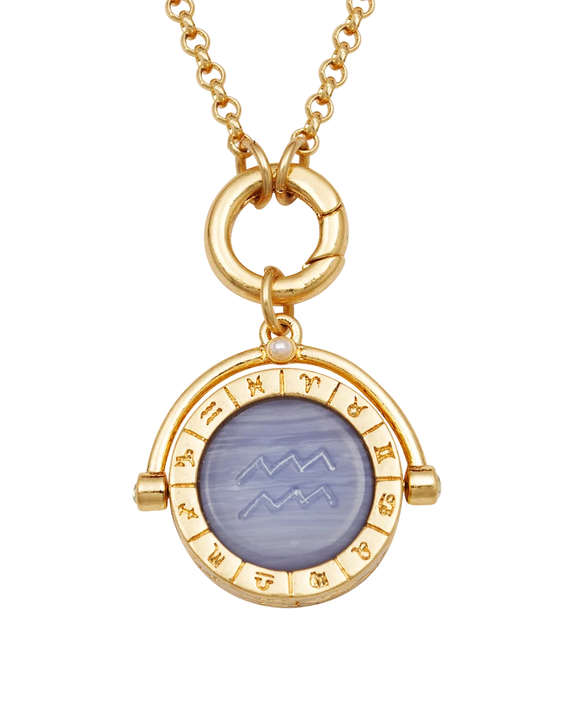 Aquarius Zodiac Spinner Necklace in Gold