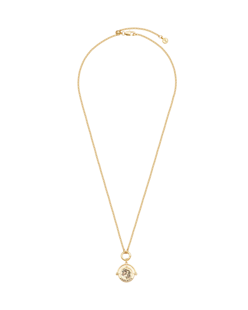 Aquarius Zodiac Spinner Necklace in Gold