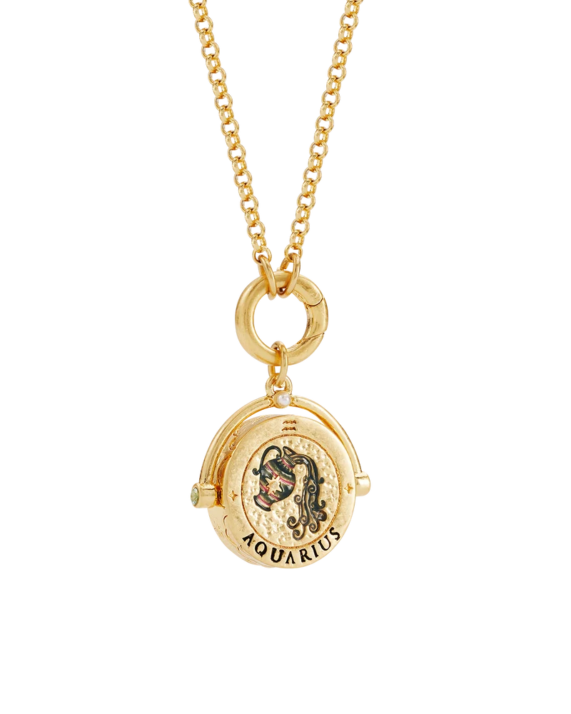 Aquarius Zodiac Spinner Necklace in Gold
