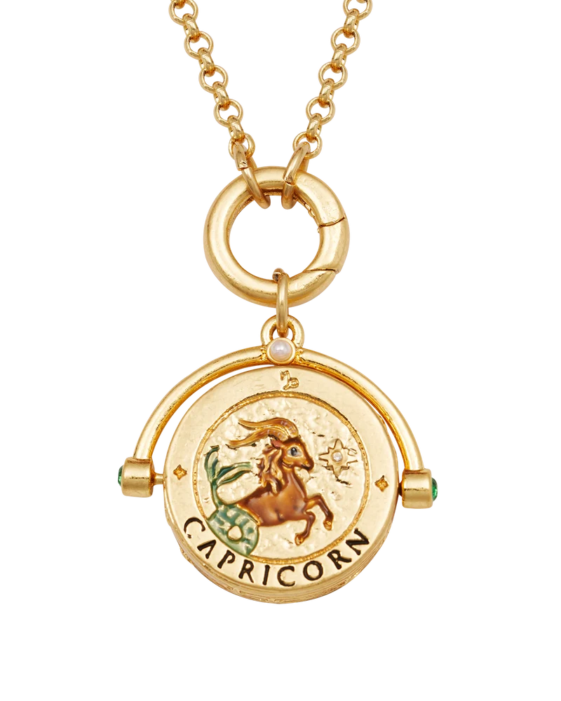 Capricorn Zodiac Spinner Necklace in Gold