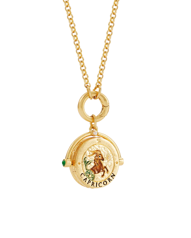 Capricorn Zodiac Spinner Necklace in Gold