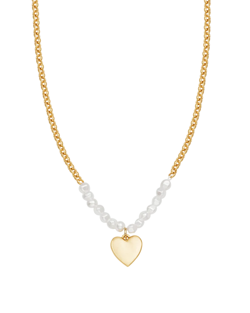 Niva Mistletoe Heart & Pearl Necklace in Gold