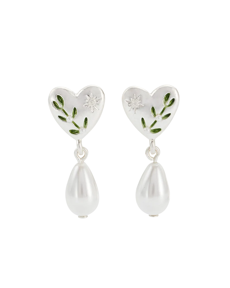 Niva Mistletoe & Pearl Earrings in Silver