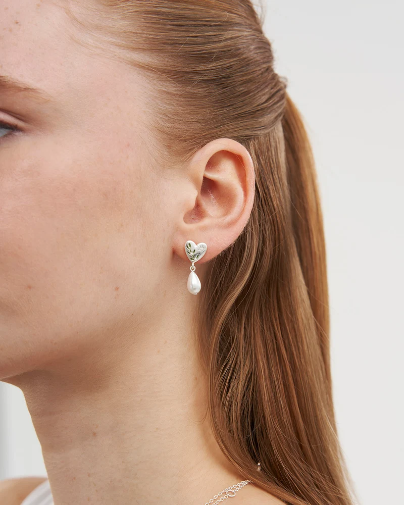 Niva Mistletoe & Pearl Earrings in Silver