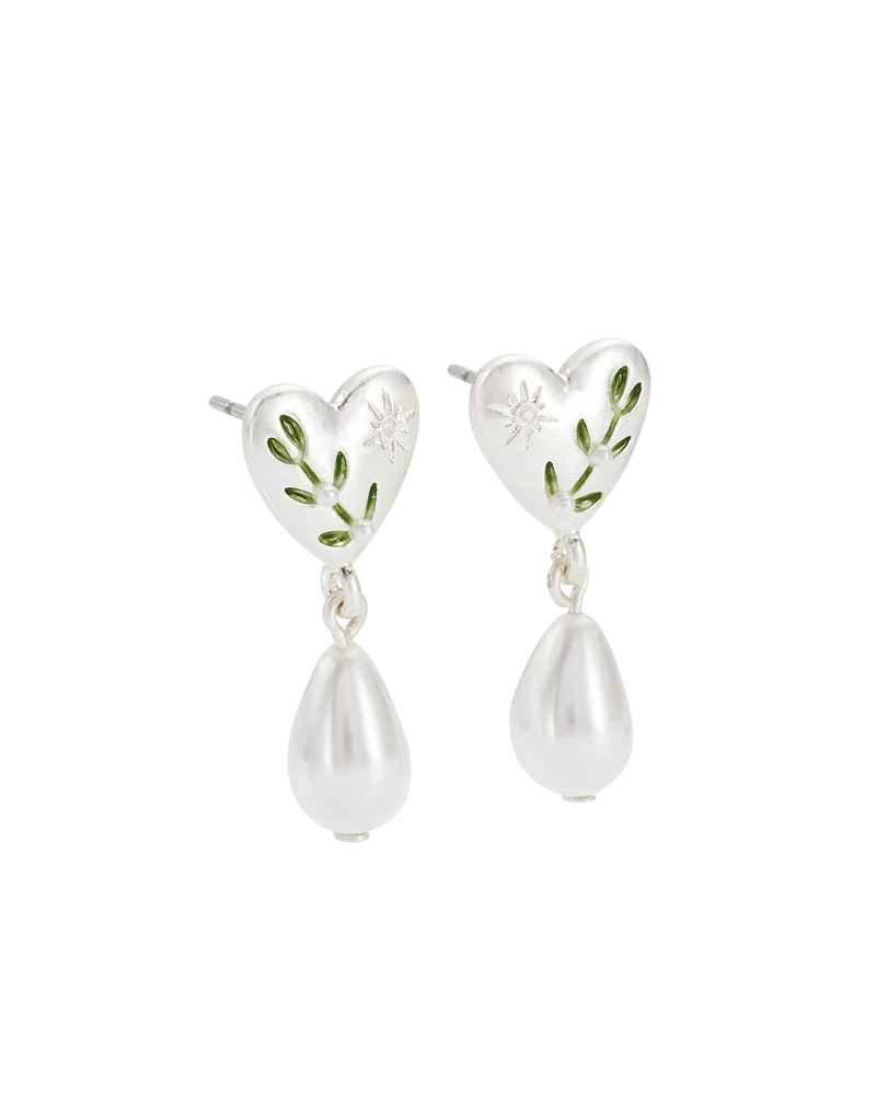 Niva Mistletoe & Pearl Earrings in Silver