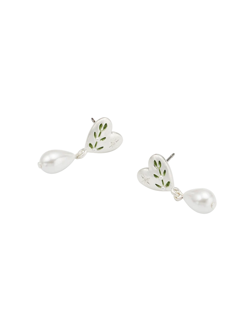 Niva Mistletoe & Pearl Earrings in Silver