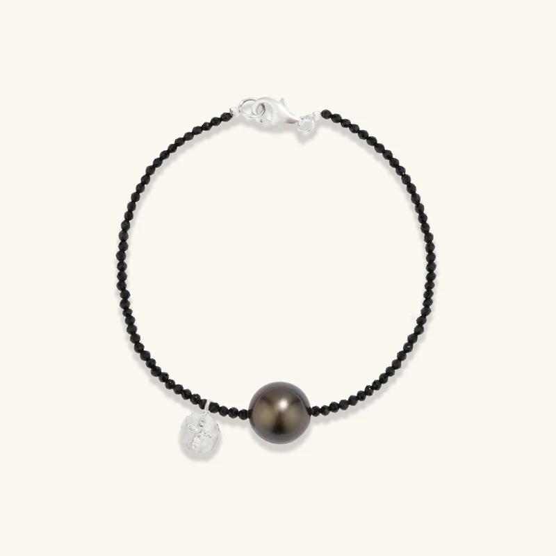 Armband mit glänzenden schwarzen Spinell-Tahitiperlen