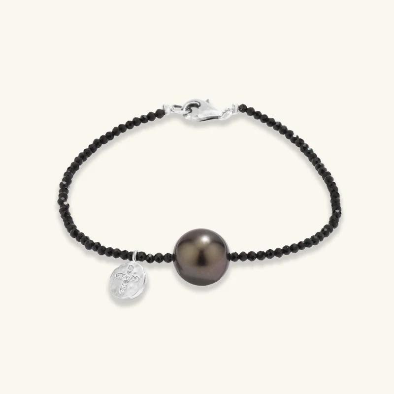 Armband mit glänzenden schwarzen Spinell-Tahitiperlen