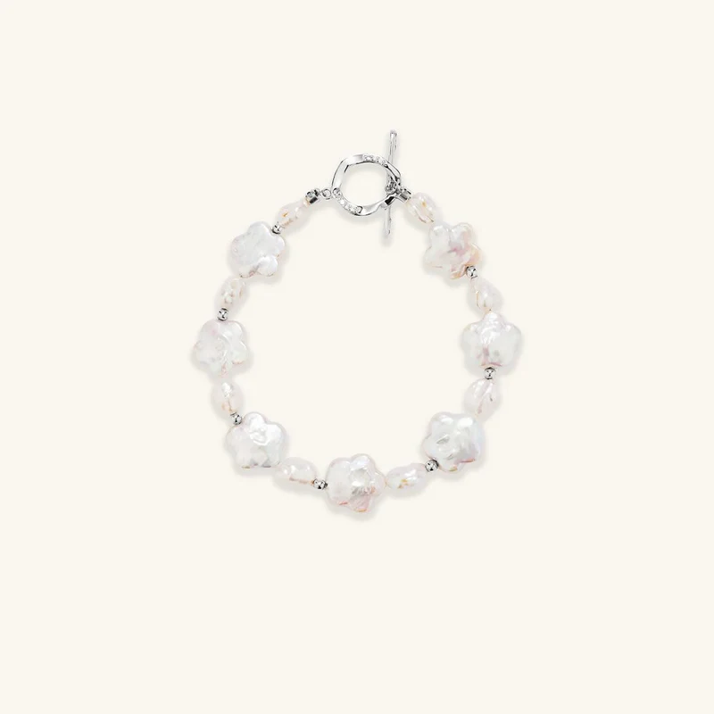 Pflaumenblüten-Armband mit Barockperlen