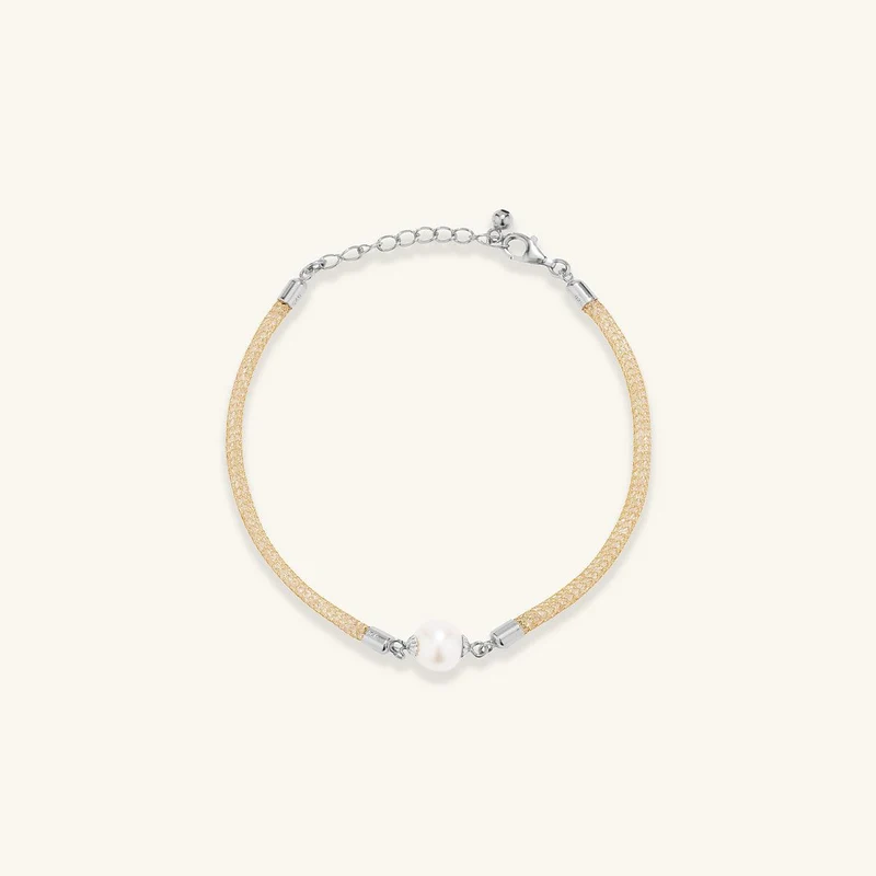 Charmantes Perlen-Kristall-Armband Off-White