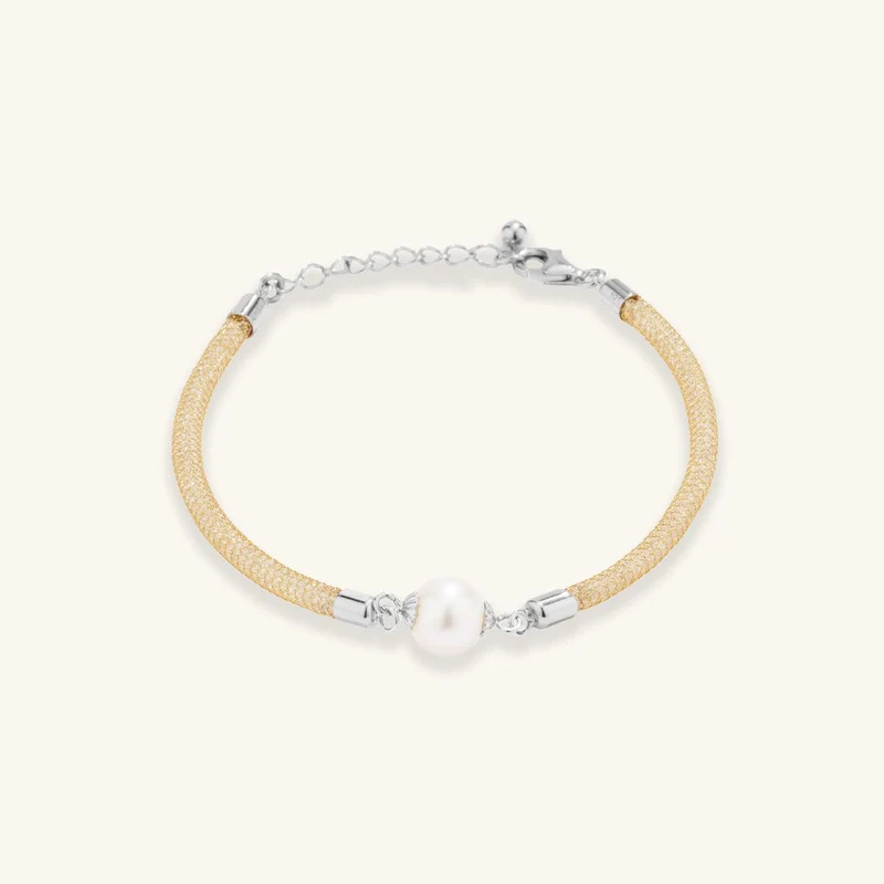 Charmantes Perlen-Kristall-Armband Off-White