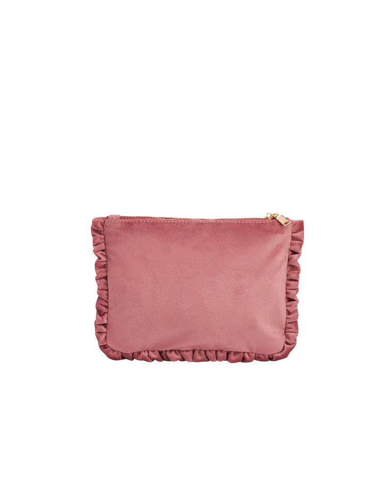 Floral Posy embroidered Medium pouch in Rose Pink Velvet
